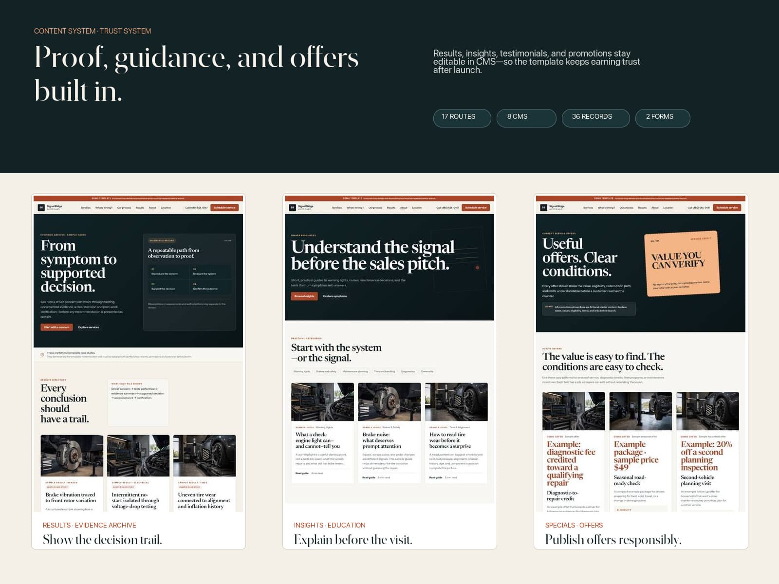 Signal Ridge CMS-managed Results, Insights, and Specials page systems