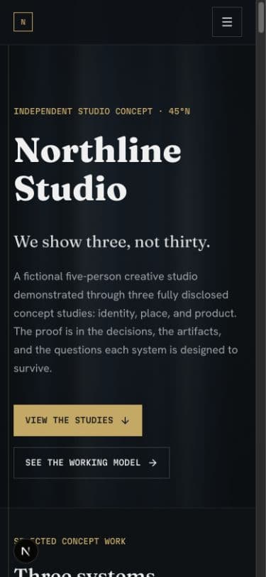 Northline Studio responsive portfolio on a narrow mobile viewport