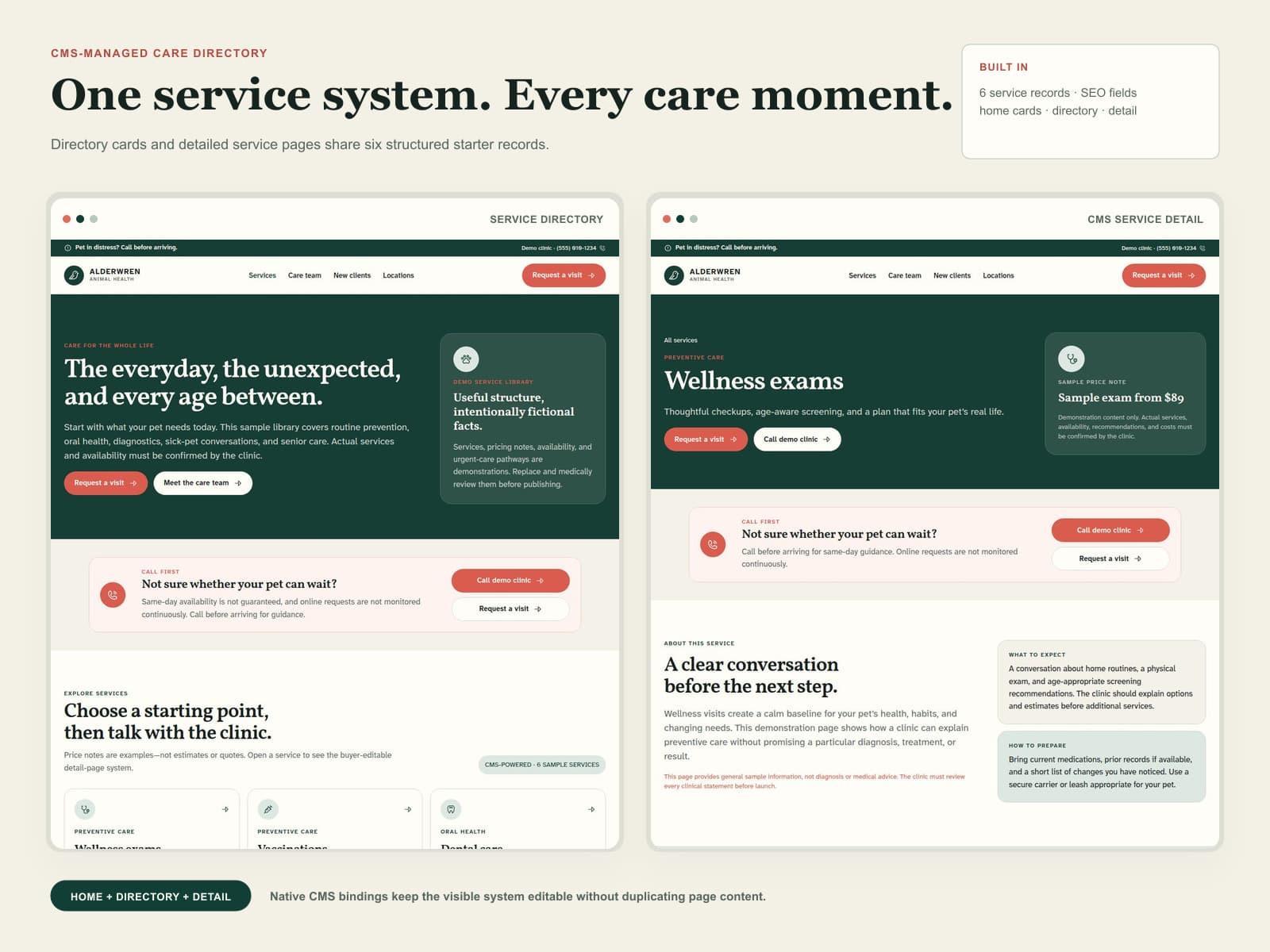 Alderwren service directory and CMS service-detail layouts